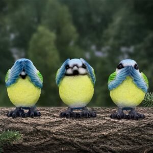 Three Wise Blue Tits 8cm